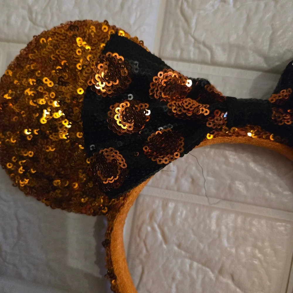 Minnie Mouse Ears Headband Sequin Gold &‎ Black Leopard Disney Parks Adult